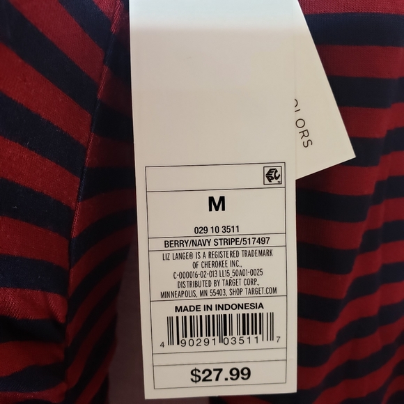 Liz Lange Maternity Dress Burgundy Navy Stretchy Knit Striped Size Medium NWT - Picture 8 of 9